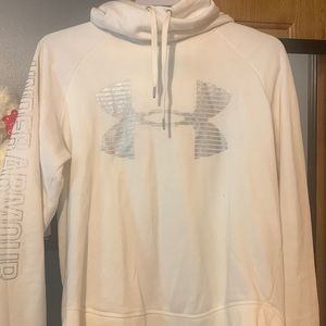 White and Grey Cowl Neck Under Armour Pull Over Hoodie Size Large Women’s